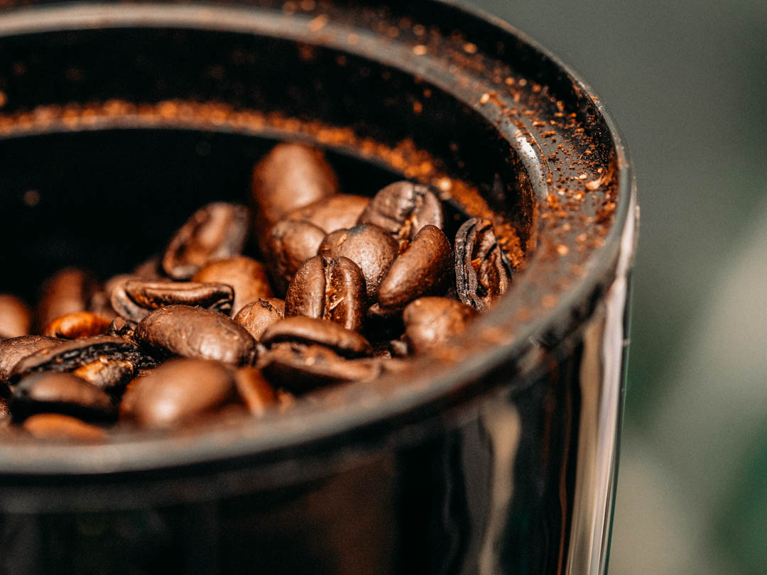 Coffee beans in a grinder - far superior to pre-ground coffee