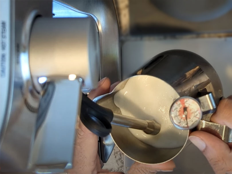 Frothing milk on the Breville Dual Boiler espresso machine
