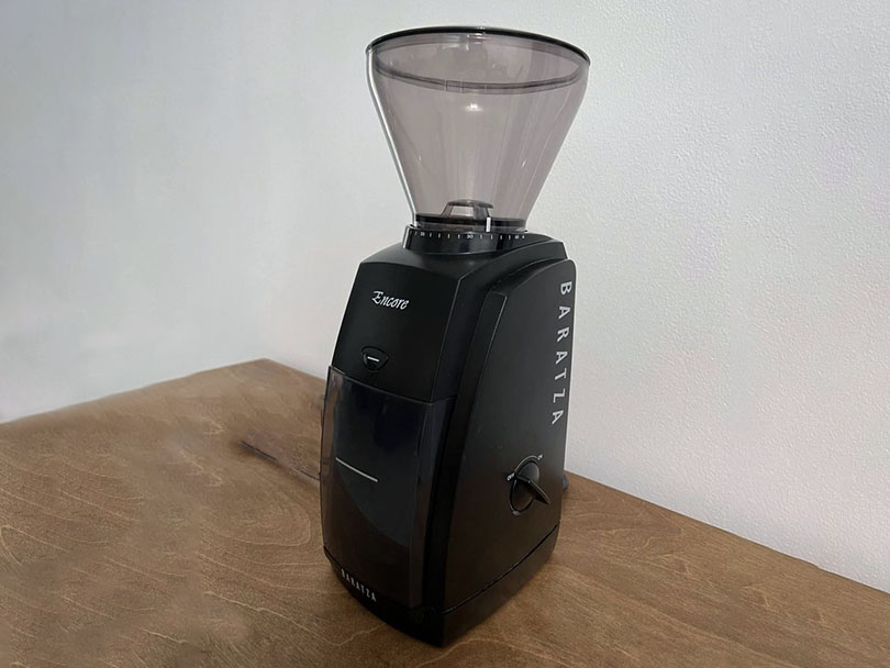 Side view of the Baratza Encore electric coffee grinder