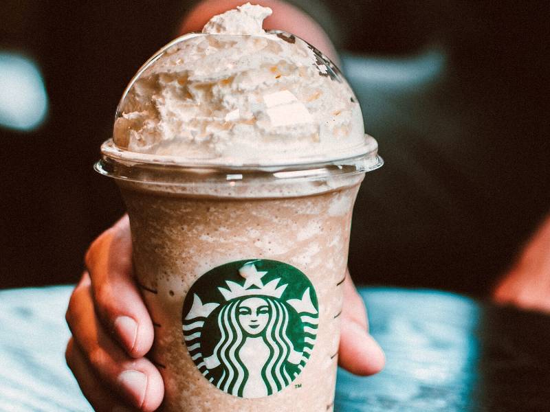 Holding a Starbucks Frappuccino towards the camera