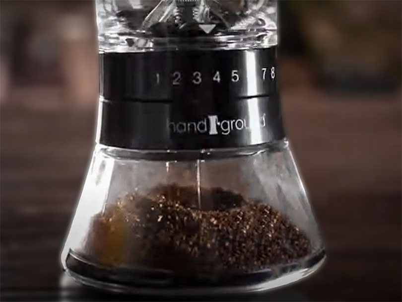 Close up of the grind adjustment dial on the Handground Precision coffee grinder