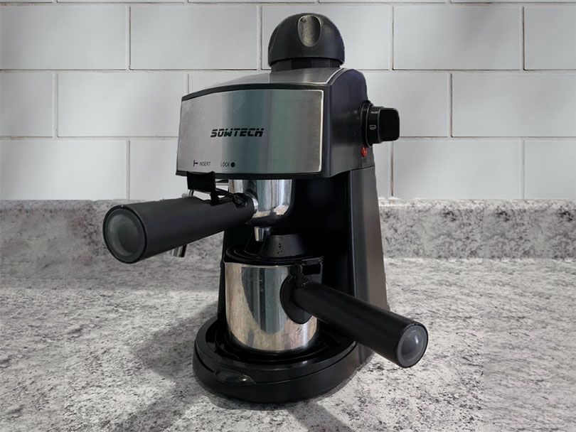 sowtech espresso machine sitting on kitchen counter