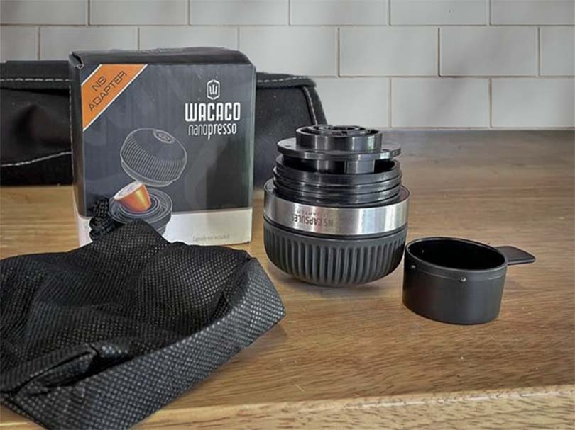NS Adapter for the Wacaco Nanopresso on wooden table