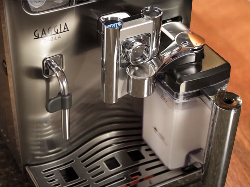Close-up of the Gaggia Babila milk wand and container