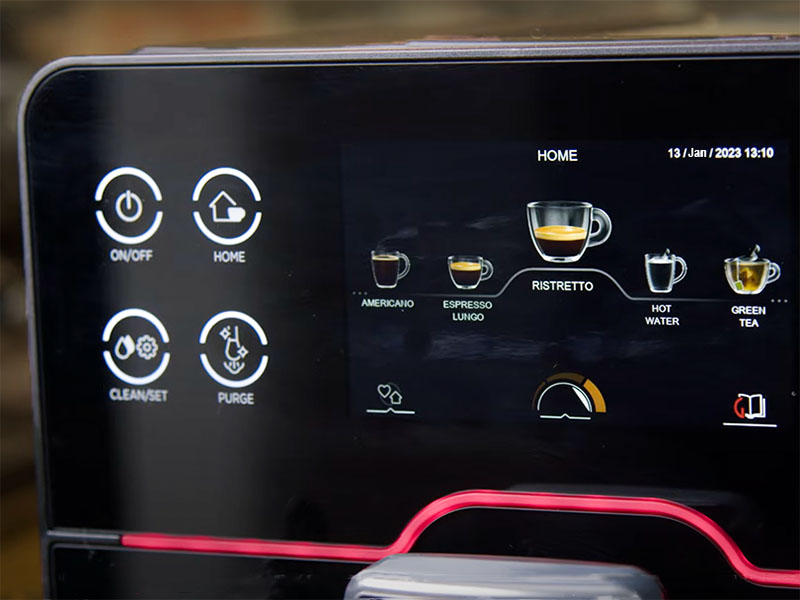 Close up of the responsive touchscreen on the Gaggia Accademia espresso machine