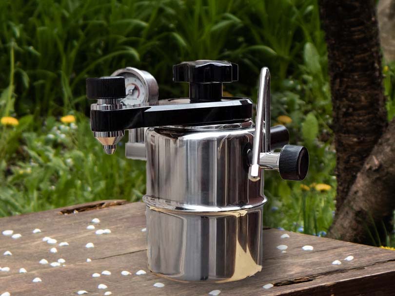 Taylor and Ng Bellman CX25P stovetop espresso on picnic table