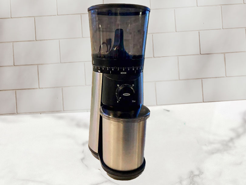 Slightly angled view of the OXO Brew coffee grinder