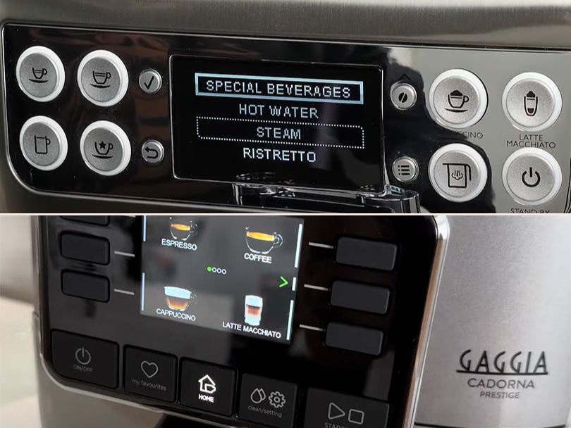 Comparison of the user interface on the Gaggia Babila and Cadorna Prestige