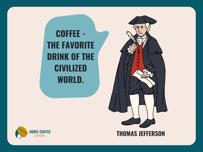 Graphic of Thomas Jefferson alongside his quote: "Coffee - the favorite drink of the civilized world."