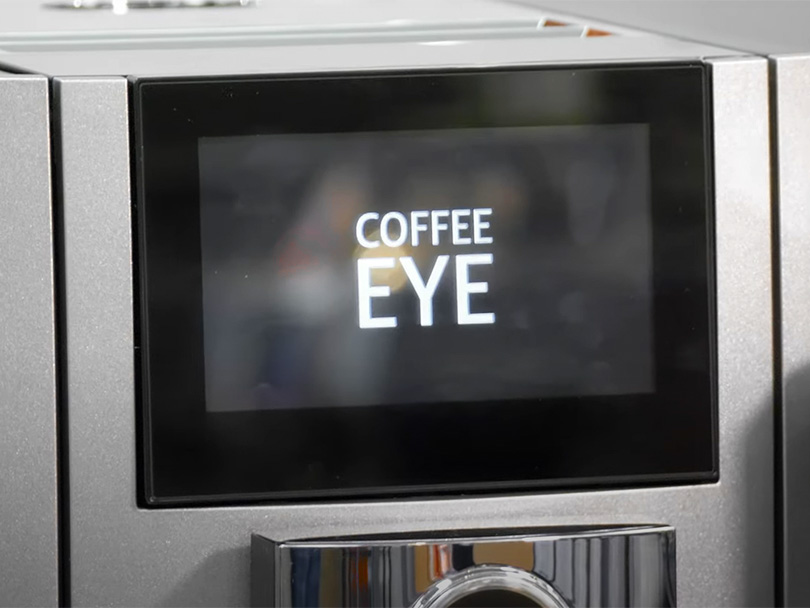 Jura J8 touchscreen displaying 'Coffee Eye'