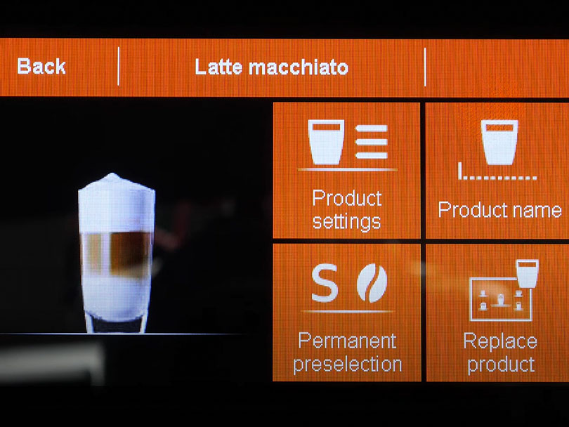 Jura J8 custom drink creation screen