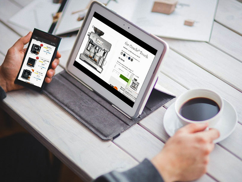 Searching for a Jura or Breville espresso machine on smartphone and tablet