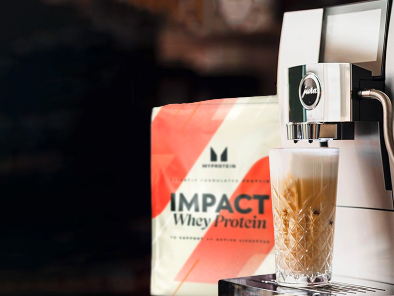 Proffee iced latte made using Jura Z10 and MyProtein powder