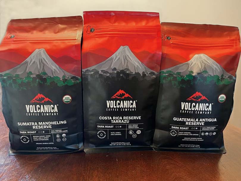 Volcanica dark roast coffees - Sumatra Mandheling, Costa Rica Tarrazu, Guatemala Antigua