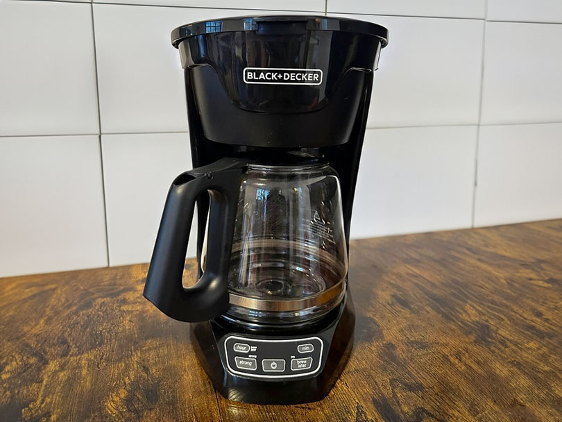 Black & Decker 12 Cup digital drip coffee maker on wooden counter