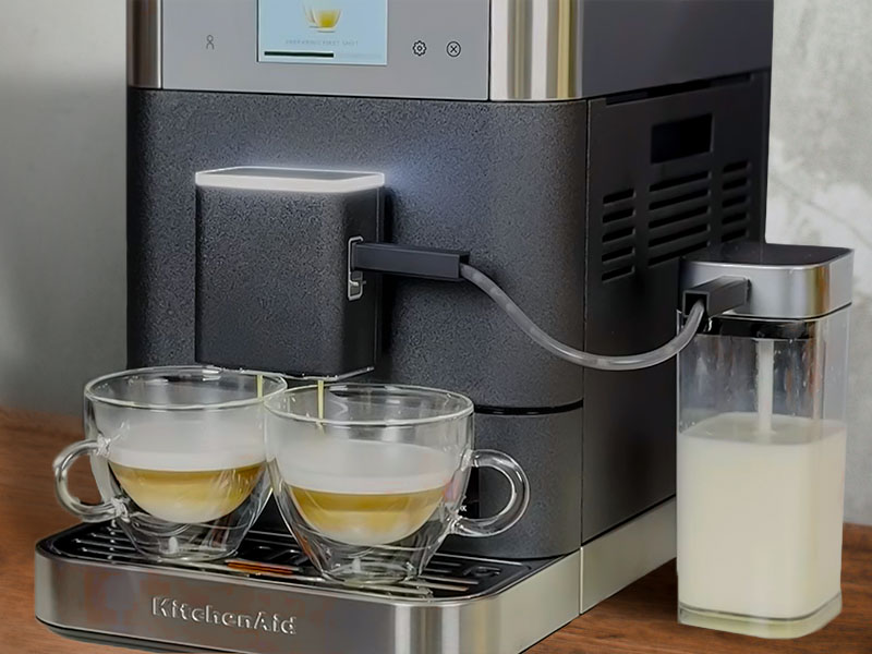KitchenAid KF7 making two cappuccinos