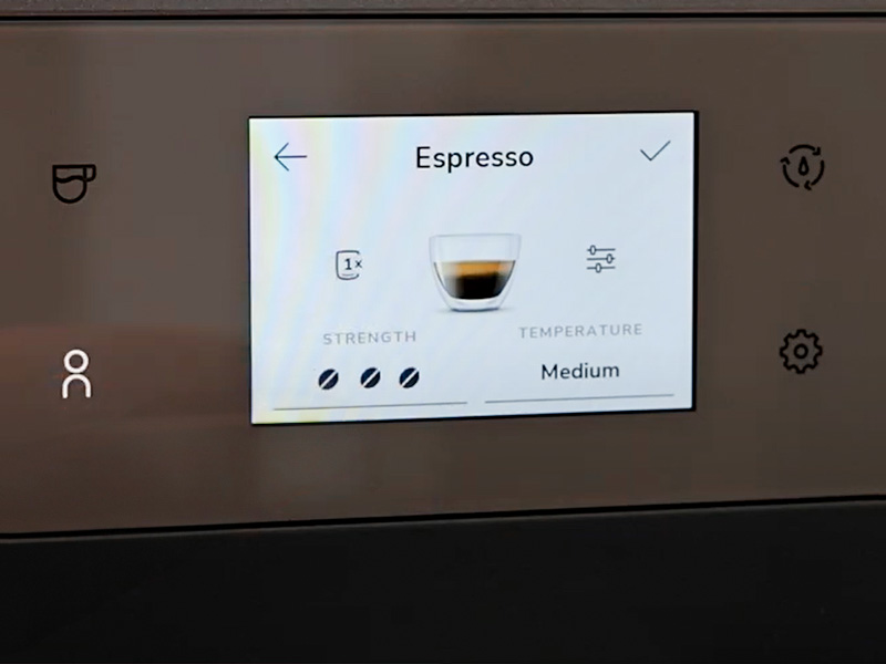 Our espresso settings on the KitchenAid KF7 - max strength, medium temperature
