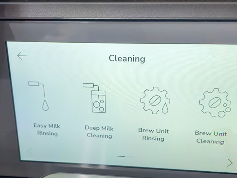 Cleaning screen on the KitchenAid KF8 espresso machine