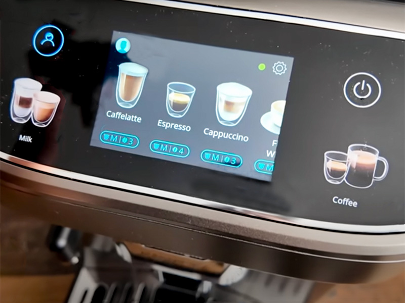 Close-up of the coffee selection and customized settings on the DeLonghi Magnifica Plus