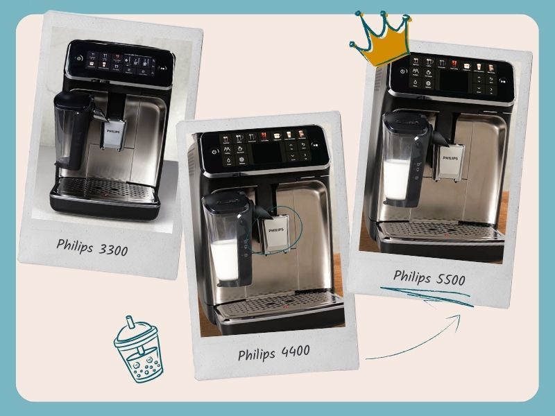 Graphic showing the Philips 3300, 4400, and 5500 with a crown on the latter