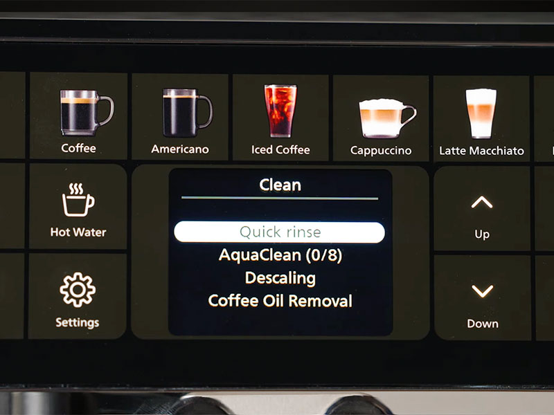 Close-up of the cleaning screen on the Philips 4400