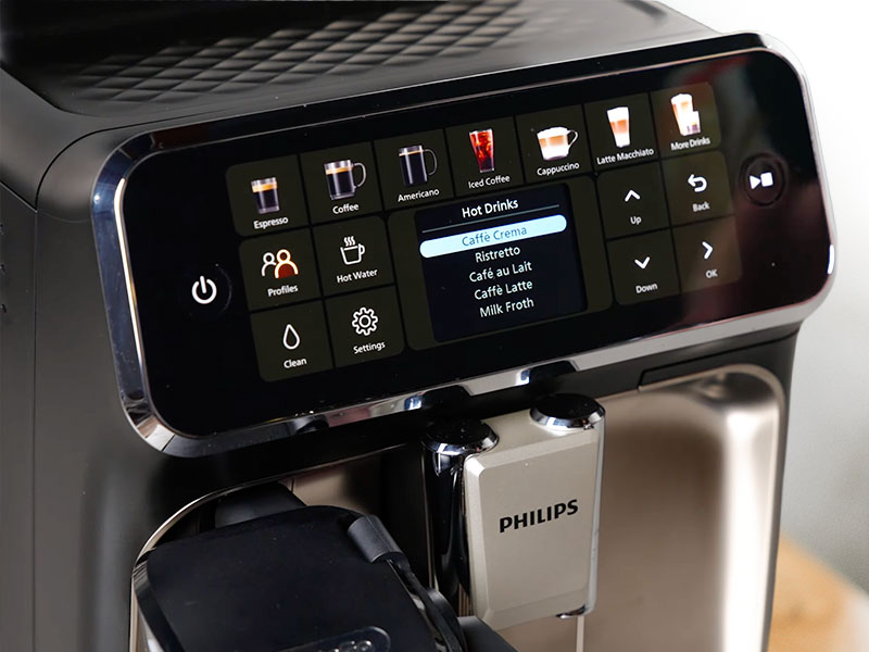 Close-up of the additional Hot Drinks screen on the Philips 4400