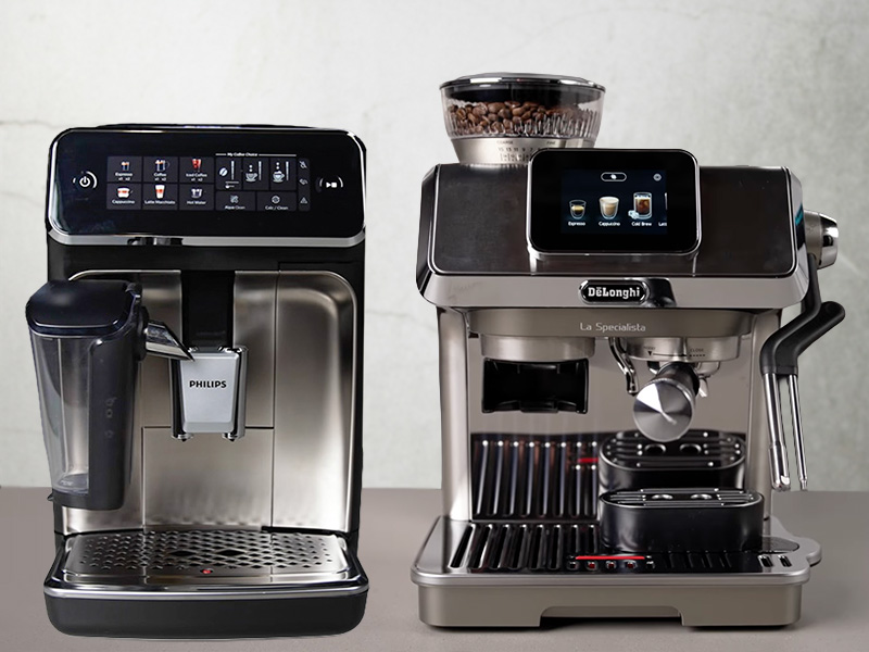 Philips 3300 next to DeLonghi La Specialista Touch on kitchen counter