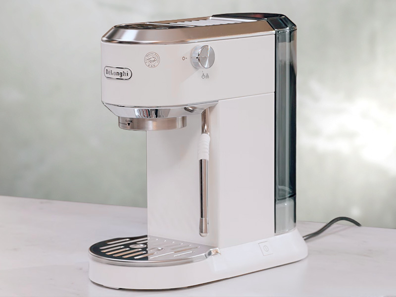 DeLonghi Dedica Duo on white countertop