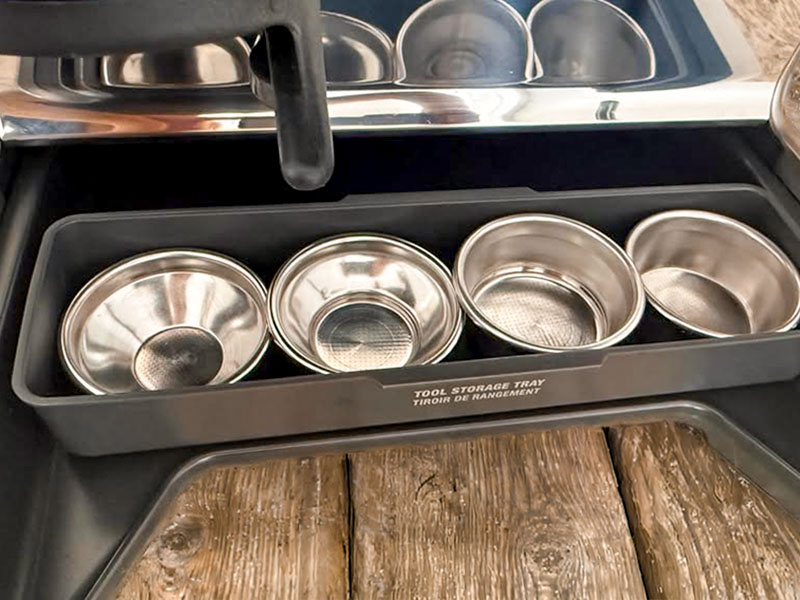 Tool storage tray with the spare filter baskets for the Breville Barista Express Impress