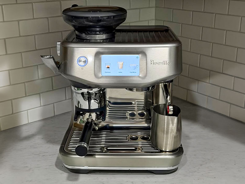 Breville Barista Touch Impress on kitchen counter, turned on