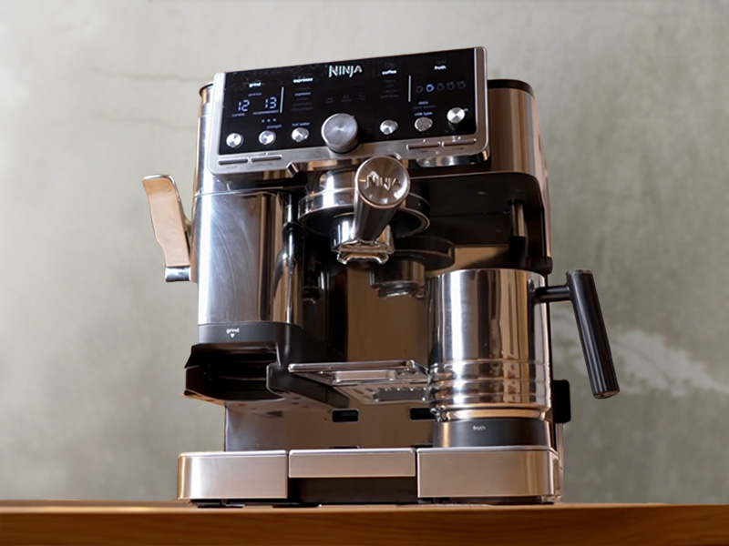 Looking up at the Ninja Luxe Cafe Pro 3-in-1 espresso machine