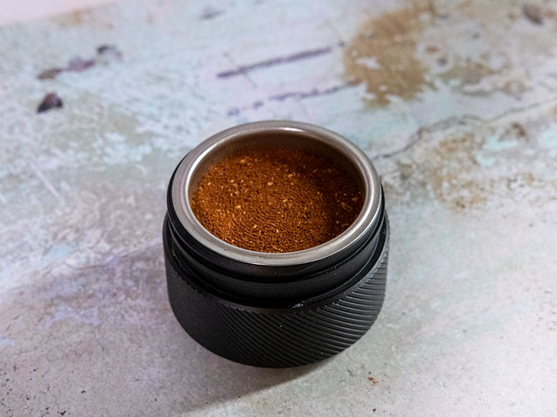 Prepared coffee puck, ready to be used in the Outin Nano
